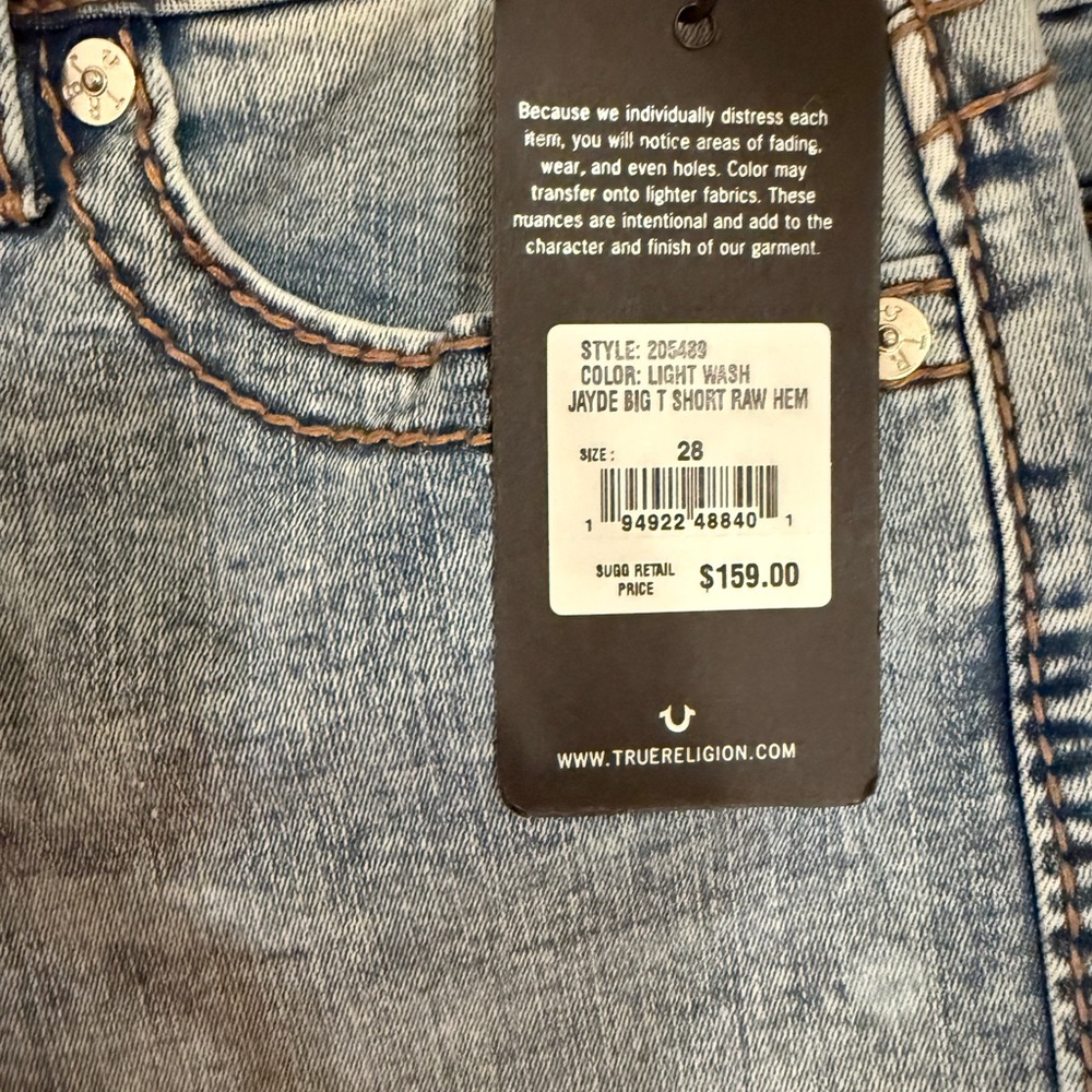 True Religion Light Blue Cropped Jean Shorts, NWT - Picture 3 of 4